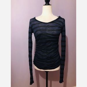 Anthropologie velvet blue and black striped Henley